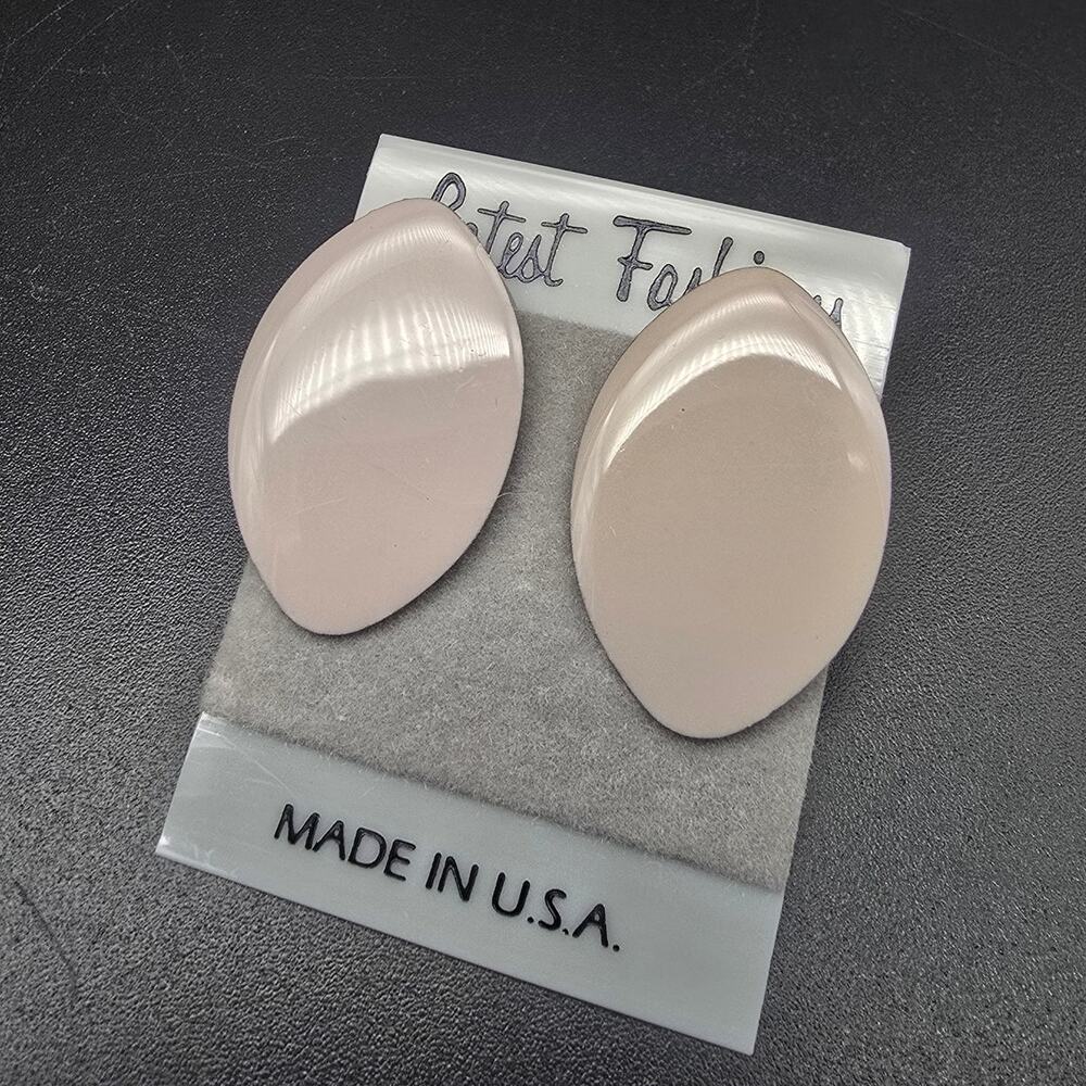 Grey Beige Taupe 1980s Enamel Stud Earrings Vintage NOS On Card